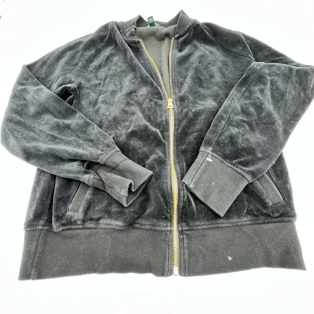 Ralph Lauren Black Velvet Full Zip Jacket Size M